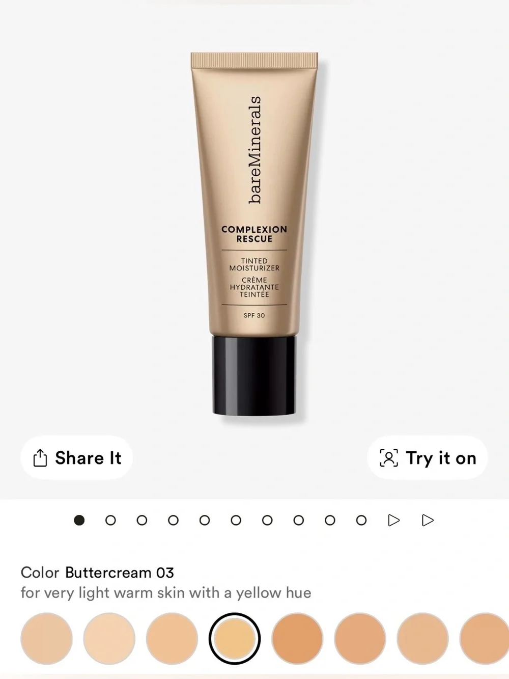 NIB bareMinerals Complexion Rescue Skin-Perfecting Tint - Buttercream 03